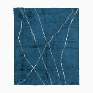 Blue Moroccan Handwoven Long Pile Tribal Rug