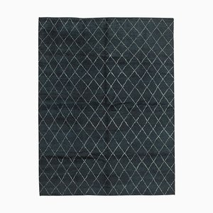 Alfombra marroquí geométrica hecha a mano de lana negra
