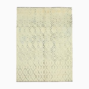 Alfombra marroquí beige geométrica de lana tejida a mano
