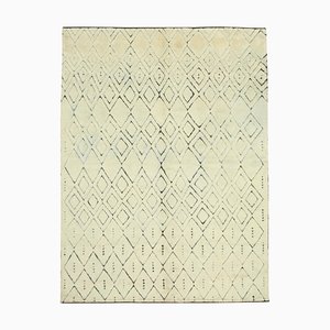 Beige Moroccan Handmade Wool Geometric Rug