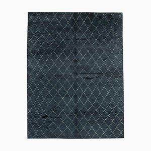 Black Moroccan Hand Knotted Wool Decorative Rug