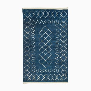 Blue Moroccan Handmade Wool Geometric Rug