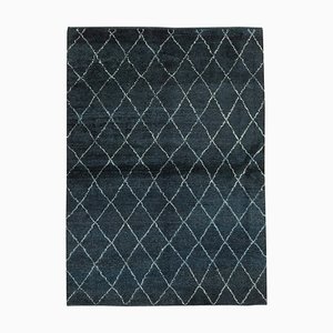 Blue Moroccan Handmade Wool Geometric Rug