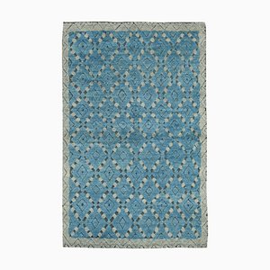 Blue Moroccan Handmade Wool Geometric Rug