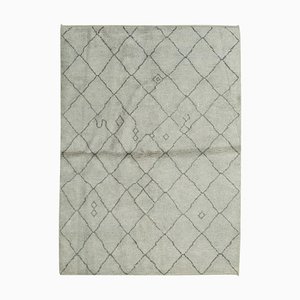 Grey Moroccan Hand Knotted Wool Decorative Rug