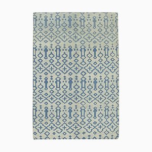 Blue Moroccan Hand Knotted Wool Decorative Rug