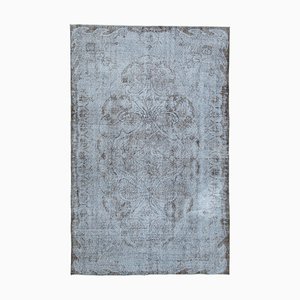 Grey Oriental Low Pile Handwoven Overd-yed Rug