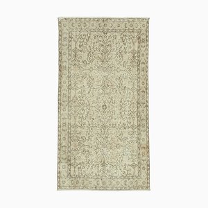 Vintage Turkish Handmade Beige Wool Rug