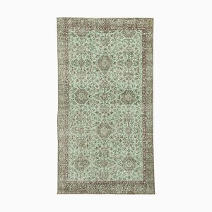 Green Anatolian Hand Knotted Wool Vintage Rug