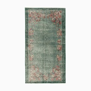 Green Anatolian Hand Knotted Wool Vintage Rug