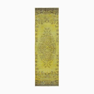 Yellow Oriental Hand Knotted Wool Overdyed Runner Rug