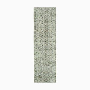 Beige Decorative Hand Knotted Wool Overdyed Runner Rug