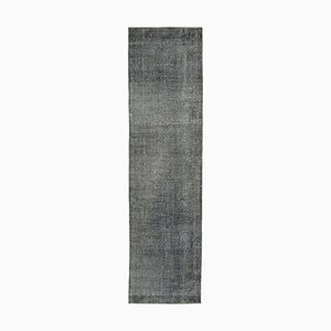 Alfombra de pasillo turquesa gris hecha a mano de lana sobreteñida