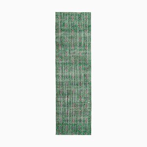 Green Decorative Handmade Wool Overdyed Runner Rug