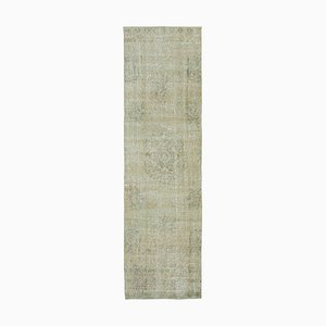 Tapis de Couloir surteinté Fait à la Main Beige Oriental en Laine