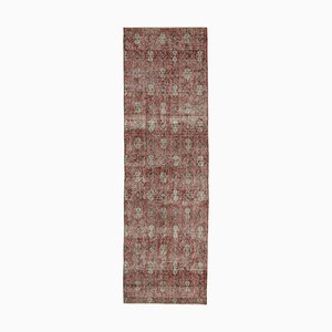 Red Decorative Handmade Wool Overdyed Runner Rug