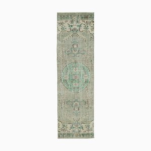 Green Oriental Hand Knotted Wool Overdyed Runner Rug