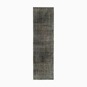 Alfombra de pasillo sobredimensionada de lana negra antigua hecha a mano