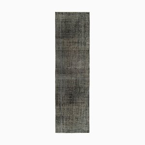 Black Antique Handmade Wool Overdyed Runner Rug