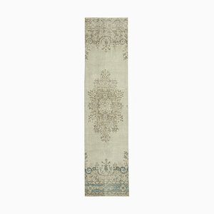 Beige Anatolian  Hand Knotted Wool Overdyed Runner Rug