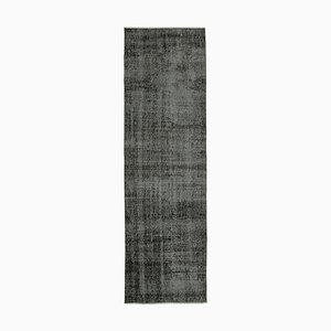 Black Oriental Hand Knotted Wool Overdyed Runner Rug