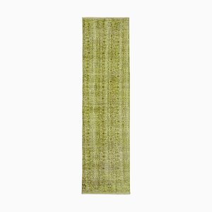 Green Decorative Hand Knotted Wool Overdyed Runner Rug