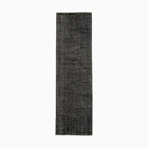 Black Traditional Hand Knotted Wool Overdyed Runner Rug