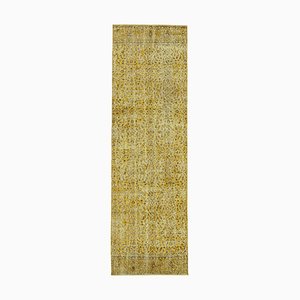 Yellow Antique Hand Knotted Wool Overdyed Runner Rug