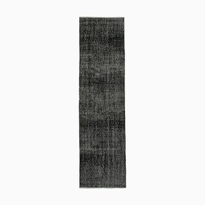 Black Anatolian  Hand Knotted Wool Overdyed Runner Rug