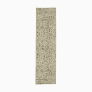 Tapis de Couloir surteinté Fait à la Main Beige Oriental en Laine