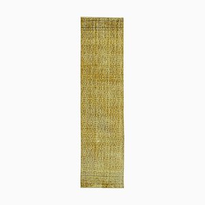 Yellow Decorative Hand Knotted Wool Overdyed Runner Rug