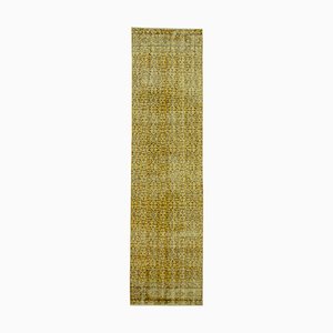 Yellow Oriental Handmade Wool Overdyed Runner Rug