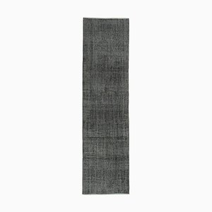Black Decorative Hand Knotted Wool Overdyed Runner Rug