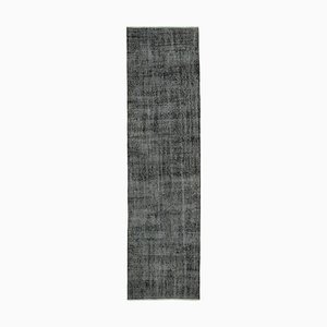 Black Antique Hand Knotted Wool Overdyed Runner Rug