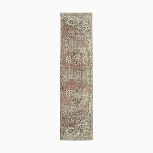 Beige Decorative Hand Knotted Wool Overdyed Runner Rug