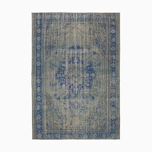 Grauer Antiker Handgeknüpfter Überfärbter Teppich aus Wolle