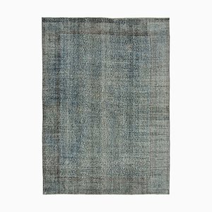 Blue Antique Hand Knotted Wool Large Overdyed Rug