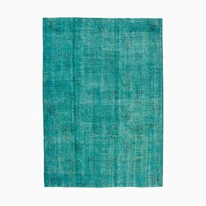 Tapis Overdyed Traditionnel Turquoise en Laine Tissée à la Main