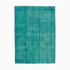 Turquoise Traditional Hand Knotted Wool Large Overdyed Rug