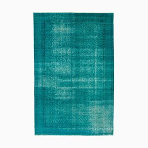 Turquoise Antique Hand Knotted Wool Large Overdyed Rug