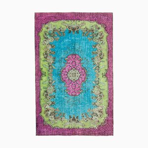 Vintage Multicolor Handwoven Carved Overdyed Rug