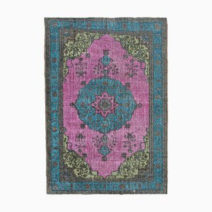 Pink Antique Handwoven Carved Overdyed Rug