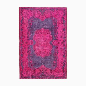 Handgeknüpfter Rosa Überfärbter Teppich aus Wolle
