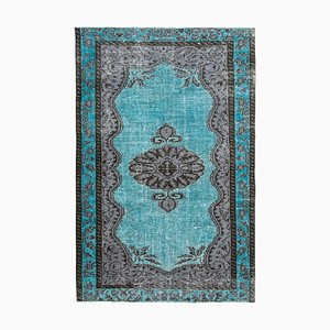 Antiker Handgewebter Gewebter Überfärbter Teppich in Türkis