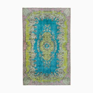 Multicolor Vintage Hand Knotted Wool Over-dyed Rug