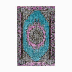 Turquoise Anatolian Hand Knotted Wool Overdyed Rug