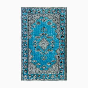 Turquoise Oriental Handwoven Carved Overdyed Carpet