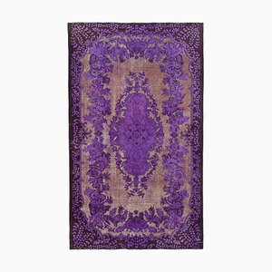 Vintage Purple Hand Knotted Wool Overdyed Rug