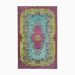 Tapis Reteint Main Vintage Rose en Laine