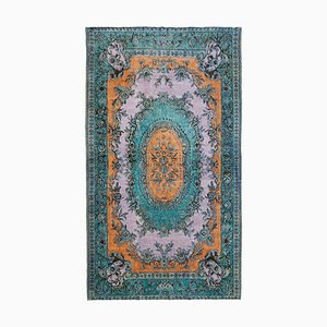 Blauer Dekorativer Handgemachter Überfärbter Teppich aus Wolle